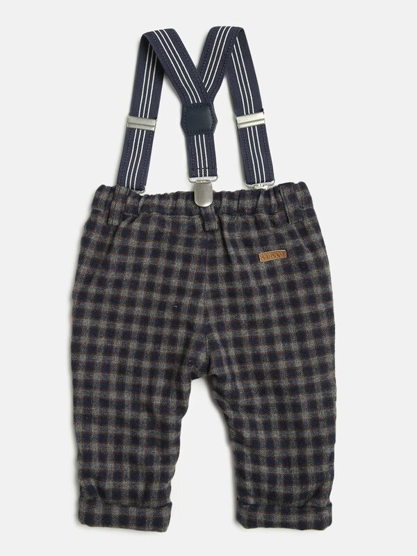 Flannel Long Trousers With Suspenders-Check Pattern image number 1